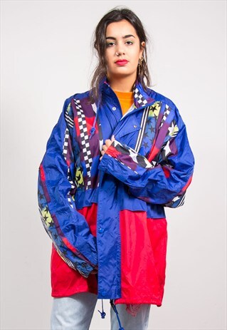 90'S VINTAGE FUNKY BLOCK PATTERN CAGOULE JACKET