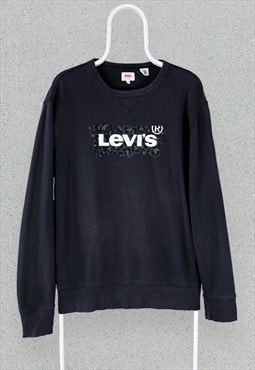 Levis Black Sweatshirt Spell Out Pullover Mens Medium