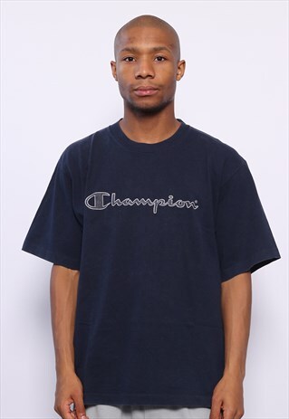 VINTAGE CHAMPION BIG LOGO SPELLOUT T-SHIRT NAVY BLUE