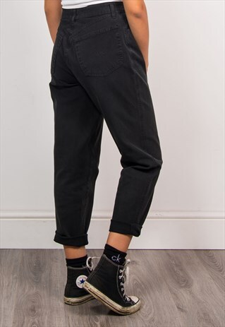 90'S VINTAGE BLACK DENIM HIGH WAIST MOM JEANS