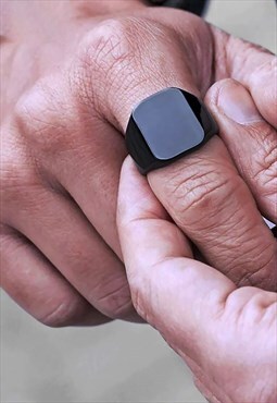 54 Floral Essential Square Face Signet Band Ring - Black