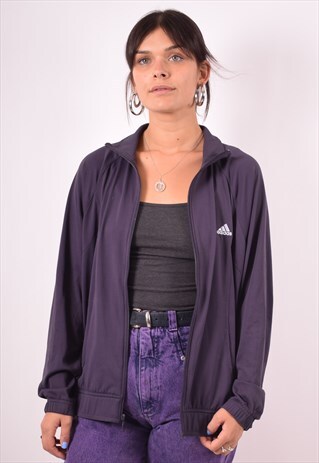 ADIDAS WOMENS VINTAGE TRACKSUIT TOP JACKET XL PURPLE 90S