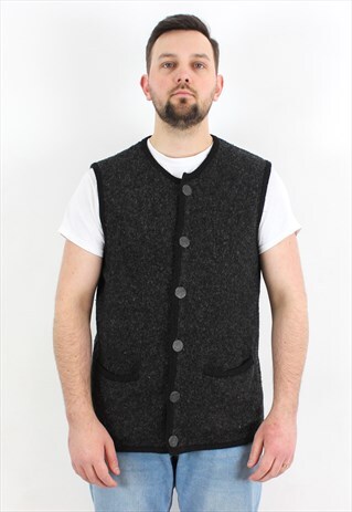 COUNTRY BLUE VEST GILET WOOL METAL BUTTON UP KNIT SLEEVELESS