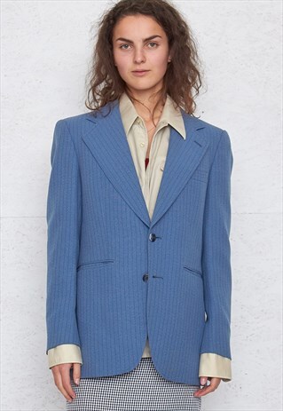 VINTAGE BLUE STRIPED OVERSIZED BLAZER JACKET