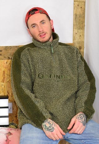 VINTAGE 90S GREEN SHEARLING SHERPA FLEECE JACKET
