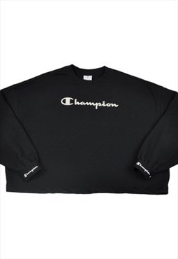 Vintage Champion Cropped Sweatshirt Black Ladies Small