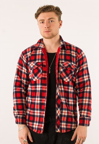 VINTAGE ORANGE PLAID QUILTED FLANNEL JACKET LARGE