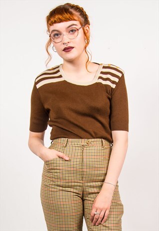 VINTAGE 70'S BROWN STRIPED KNIT TOP