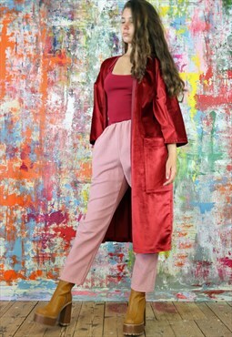 Deep Red Velvet Duster Jacket