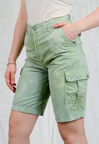 TIE DYE SHORTS W29 GREEN CARGO STYLE VINTAGE HIGH WAIST M