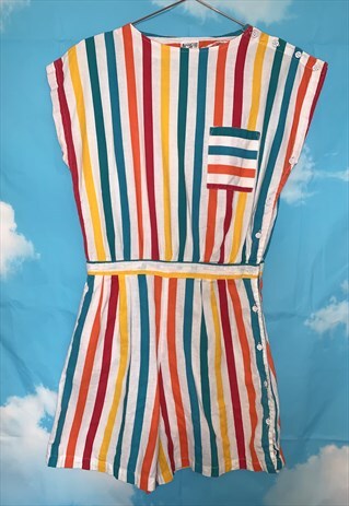 VINTAGE 80'S RAINBOW STRIPE PRINT PLAYSUIT ROMPER