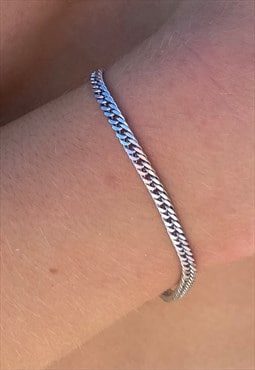 Silver Diamond-Cut Cuban Chain Bracelet 4mm