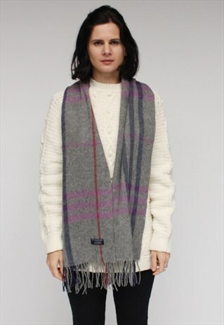 VINTAGE CASHMERE CHECKED SCARF GREY-AS43