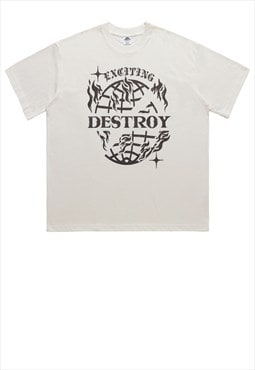 Destroy slogan t-shirt grunge earth tee retro Gothic top 