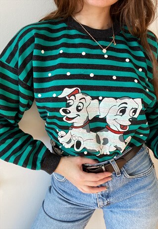 VINTAGE 80S DISNEY DALMATIANS STRIPED SWEATSHIRT JUMPER
