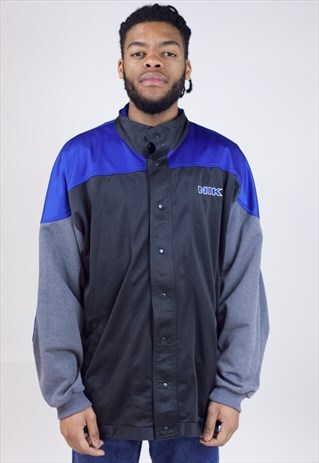 VINTAGE NIKE GREY/BLUE BUTTON UP 90'S SWEATSHIRT