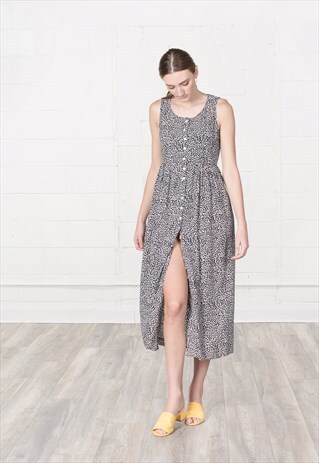 BLACK WHITE MAXI DRESS BOHO FESTIVAL SUMMER SLEEVELESS
