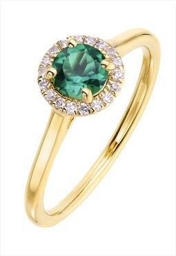 Emerald birthstone & diamond halo ring 