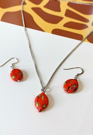 1990S RED STONE NECKLACE AND EARRINGS SET