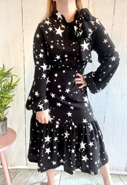 Vintage Black Star Print Bowie Drop Waist Y2K Dress