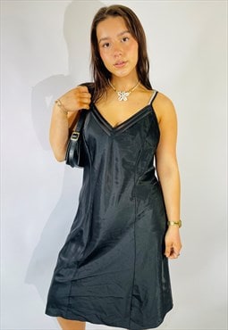 Vintage Size L Satin Mini Slip Dress in Black