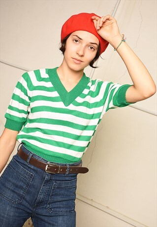 70'S RETRO STRIPED MOD KNIT PARIS CHIC TOP BLOUSE