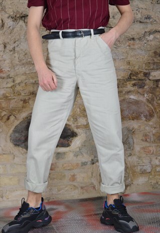 VINTAGE BEIGE STRAIGHT CLASSIC SUIT TROUSERS