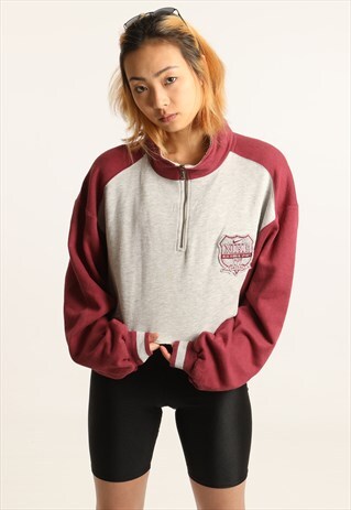 VINTAGE NIKE EMBROIDERED LOGO CROPPED 1/4 ZIP SWEATSHIRT