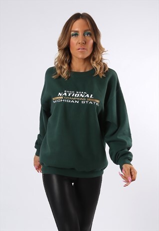 SWEATSHIRT JUMPER OVERSIZED MICHIGAN STATE LOGO UK 14 (D3S)