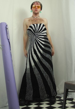 INCREDIBLE BLACK WHITE CRYSTAL TRUE VINTAGE SWIRL DRESS