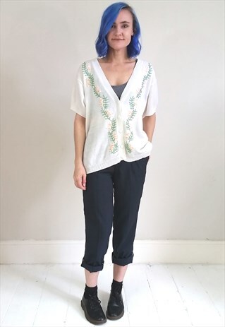 VINTAGE 90'S SHORT SLEEVE EMBROIDERED CARDIGAN