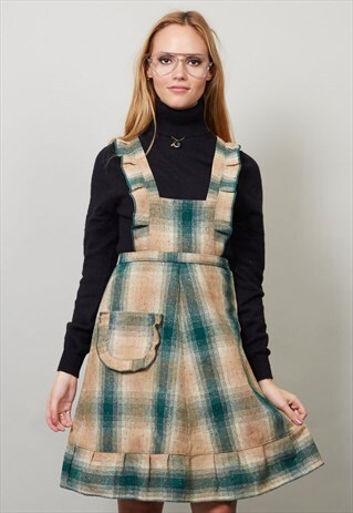 VINTAGE WOOL 70'S PINAFORE MINI DRESS