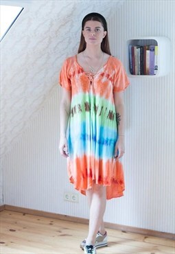 Colorful wide dye striped dress