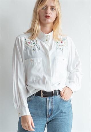 VINTAGE 80S FUNKY BEADED SHIRT WITH PRIEST NECK