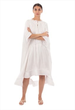 Ruffle Hem Oversized dress with belt in white