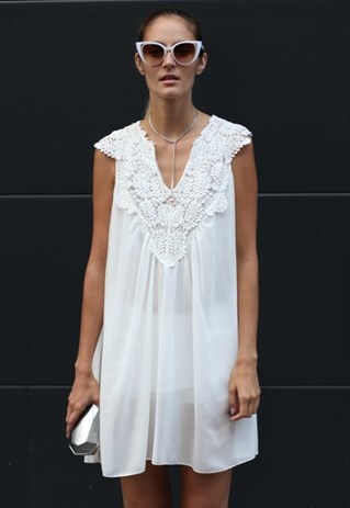 CROCHET NECKLINE DRESS