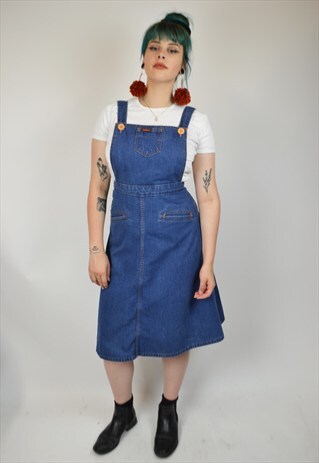 VINTAGE 90'S DENIM MIDI PINAFORE DRESS