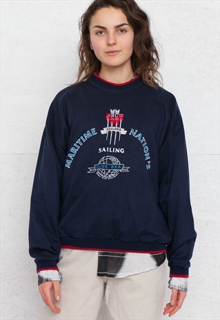 VINTAGE NAVY CREW NECK PULLOVER SWEATSHIRT