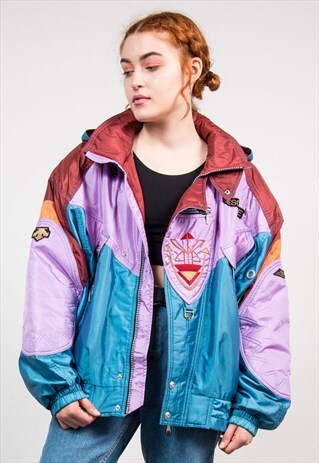 VINTAGE 90'S COLOURFUL BRIGHT COLOURBLOCK SKI COAT
