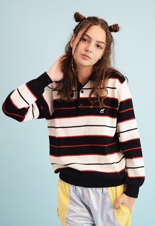 90'S RETRO STRIPED PATTERN SLOUCHY KNIT JUMPER