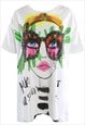 DIAMANTE SLOGAN GIRL PRINT T-SHIRT DRESS IN WHITE 