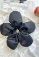 BLACK SATIN OVERSIZE FLOWER SCRUNCHIE