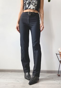 Vintage 00's Y2K Black Basic High Waisted Buckle Pants