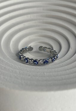 silver evil eye adjustable ring 