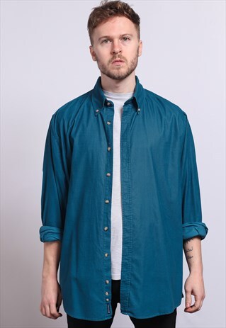 VINTAGE CORDUROY CORD SHIRT BLUE