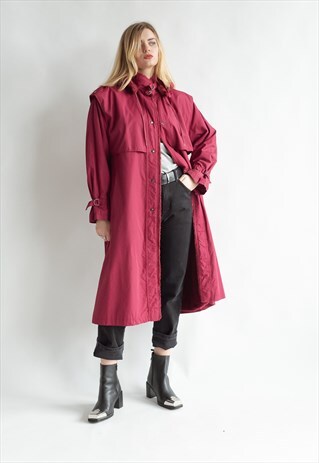 VINTAGE 80S MAXI TRENCH COAT WITH FAUX FUR LINING