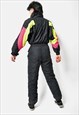 90S VINTAGE SKI SUIT BLACK NEON PINK YELLOW WINTER WARM 