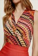 PRINT RED V NECK JERSEY TOP