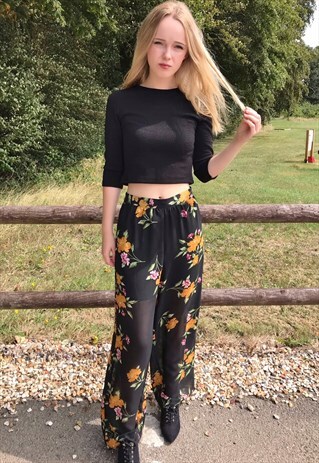 SHEER FLORAL TROUSERS