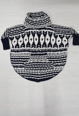 00s Free People Knitted Poncho Jumper Black White